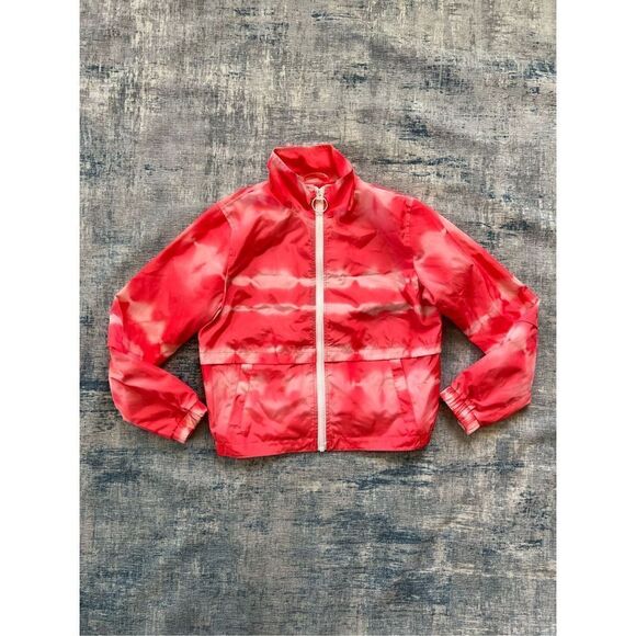 Zella Pink White Tie Dye Full Zip Windbreaker Jacket Girls Large - Picture 1 of 6